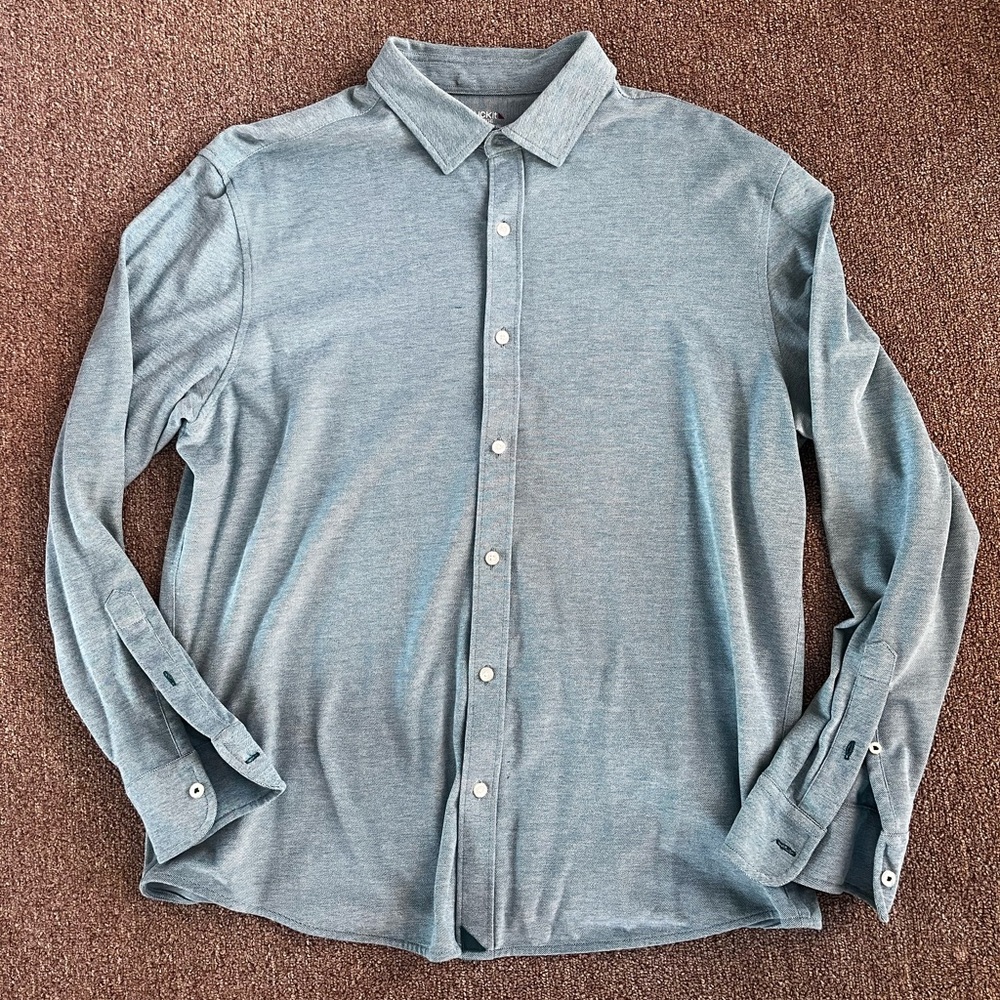 Untuckit Pique Polo Button Down Shirt‎ Deep Teal Size XXL Slim Fit